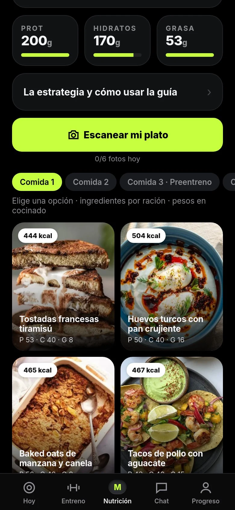 Pantalla Nutrición